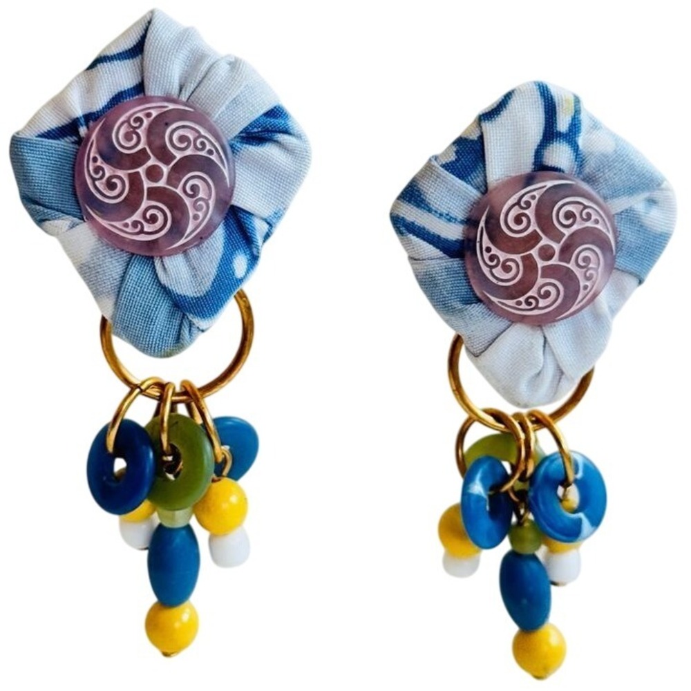VTG‎ Flashy Earrings Dangle 80s Chunky Statement Clip Chandelier Lucite beads